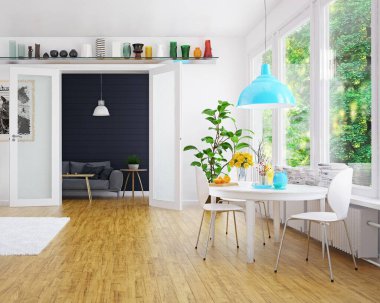 Modern parlak iç mekanlar. 3d resimleme