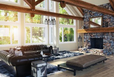 modern lüks ev iç. 3D render tasarım