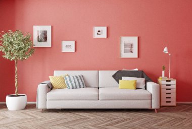 modern iç mekan tasarımları. Yaşam mercan kavramı. 3D render