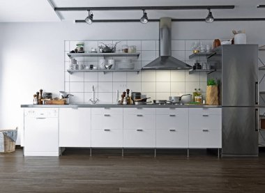 çatı katı mutfak iç. 3D render tasarım