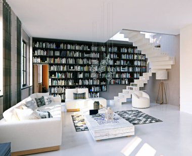 modern yaşam iç. 3D render konsept tasarımı