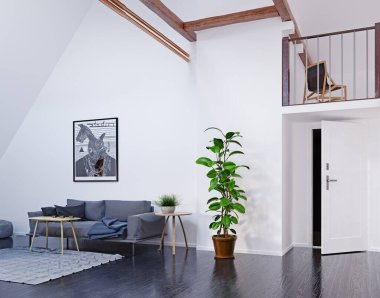 modern tavan iç tasarım. 3D render kavramı