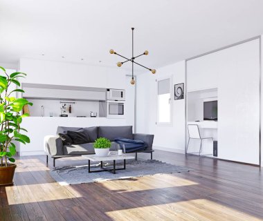 Modern ev iç. 3D render tasarım kavramı
