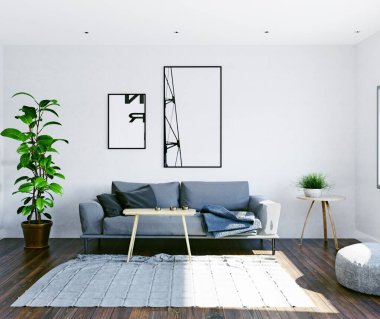 modern oturma iç tasarım. 3B oluşturma kavramı