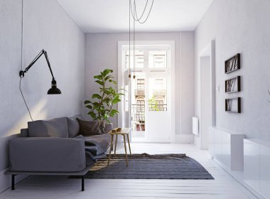 modern oturma iç tasarım. 3B oluşturma kavramı