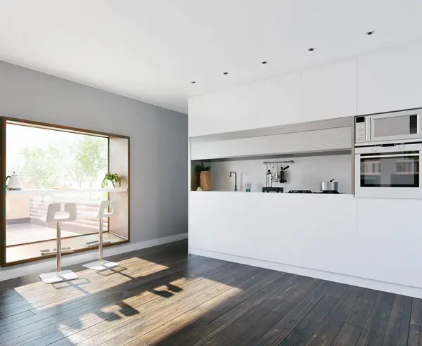 stock image modern home kitchen with table in the window