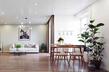 modern oturma iç tasarım. 3B oluşturma kavramı