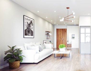 modern oturma iç tasarım. 3B oluşturma kavramı