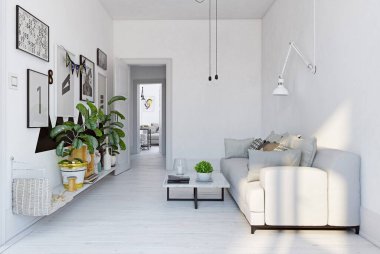 modern oturma iç tasarım. 3B oluşturma kavramı