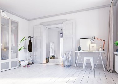 modern İskandinav tarzı yaşam iç tasarım. 3d render konsepti