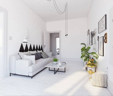 modern oturma iç tasarım. 3B oluşturma kavramı