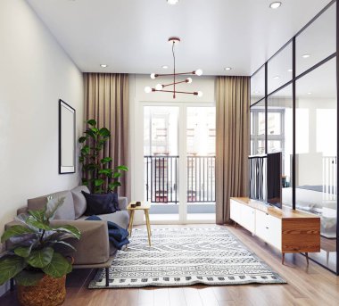 modern oturma iç tasarım. 3B oluşturma kavramı