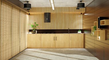 Modern mutfak iç tasarımı. 3D konsept odası