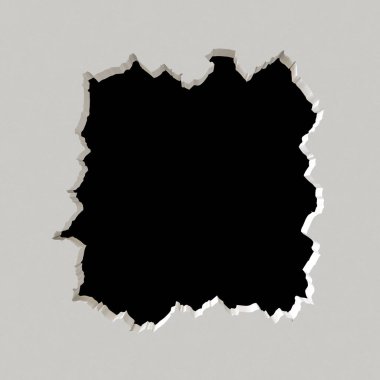 Sivri uçlu beyaz duvardaki düzensiz kara delik. 3d hazırlayıcı