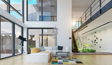 modern ev iç. 3d render tasarım konsepti