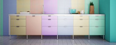 Fırınlı mor mutfak, yeniliği ve 3B biçimlendirmeyi simgeliyor..