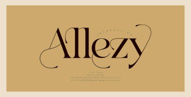 Luxury wedding alphabet letters font with tails. Typography elegant classic serif fonts and number decorative vintage retro concept for logos branding. vector illustration clipart