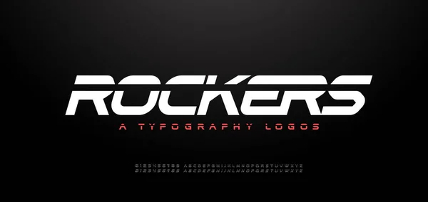 Logo Sport Modern Italic Alphabet Font Tecnología Tipografía Deporte Decorativo Ilustraciones de stock libres de derechos