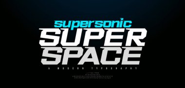 Modern Italic Alphabet Font logosu. Teknoloji, dijital, film logoları tasarımı için tipografi soyut kentsel yazı tipleri. vektör illüstrasyonu