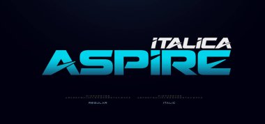 Modern Gelecek Spor Alfabe Yazı Tipi Logosu. Tipografi italik yazı tipi teknoloji, spor, film markası ve logolar. vektör illüstrasyonu