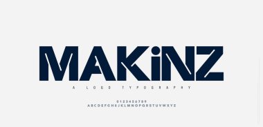 Modern minimal logo alfabesi yazı tipi. Typography soyut sans serif teknolojisi, elektronik, film, gelecek, yaratıcı logo yazı tipleri. vektör illüstrasyonu