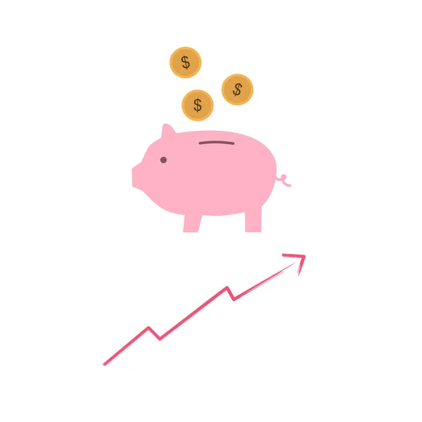 猪与金钱和生长箭头隔离在白色上 — 图库矢量图片