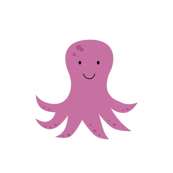 Pink Octopus Vector Illustration Isolated White — Stock Vector