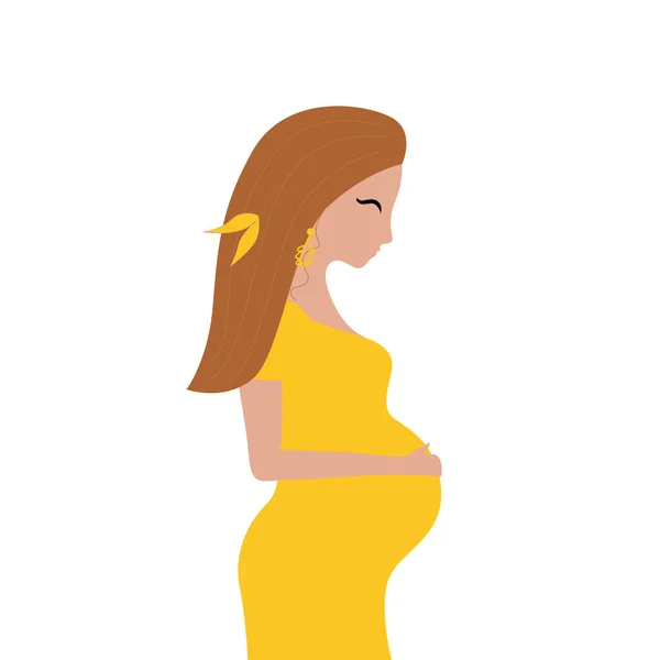 Έγκυος Γυναίκα Κίτρινο Φόρεμα Κοιλιά — Διανυσματικό Αρχείο