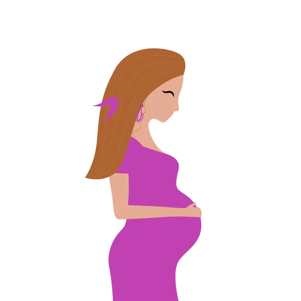 Zwangere Vrouw Houdt Buik Geïsoleerd Wit — Stockvector