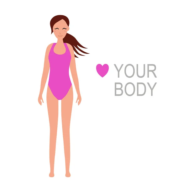 Love Your Body Woman Bikini Vector Illustratie Geïsoleerd Wit — Stockvector