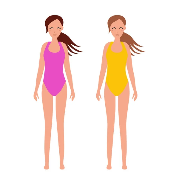 Nők Bikiniben Állítsa Vektor Illusztráció Elszigetelt Fehér — Stock Vector