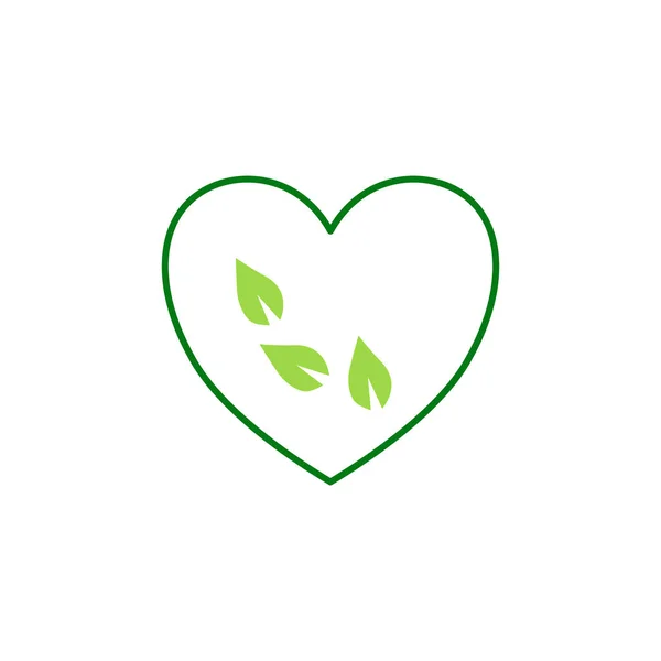 Natural Green Heart Sign Symbol Art Logo Isolated White — 스톡 벡터