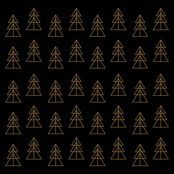 Gouden Bomen Zwarte Achtergrond Patroon Textuur — Stockvector