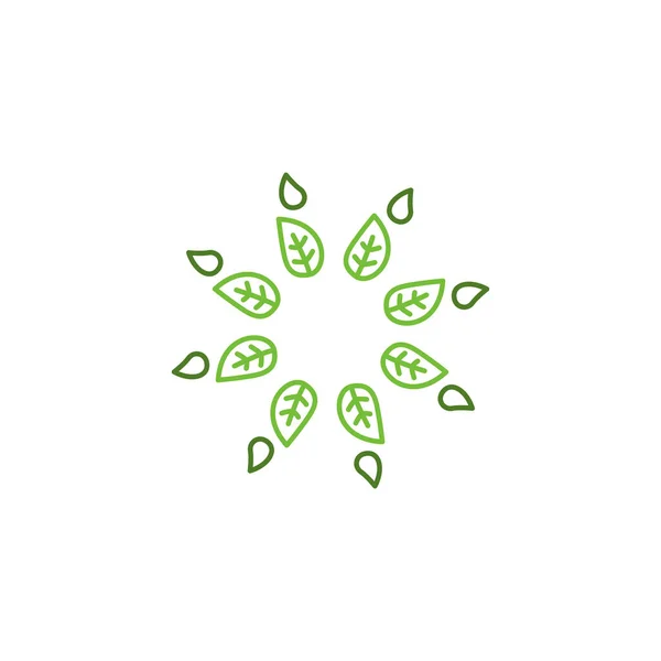 Natural Green Leaves Circle Isolato Bianco — Vettoriale Stock