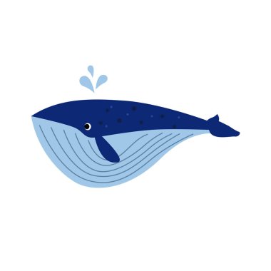 Mavi çizgi film Çocuk Balinası Beyazda izole