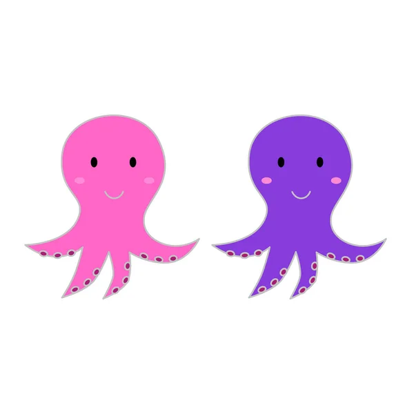 Cute Pink Purple Octopuses Set Isolated White Vector — Stockový vektor