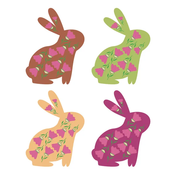 Floral Vintage Bunnies White Background — Stock Vector
