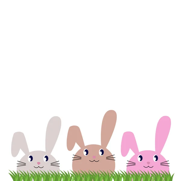 Söt Vår Pastell Färgglada Kaniner Gräs Isolerad Vit — Stock vektor
