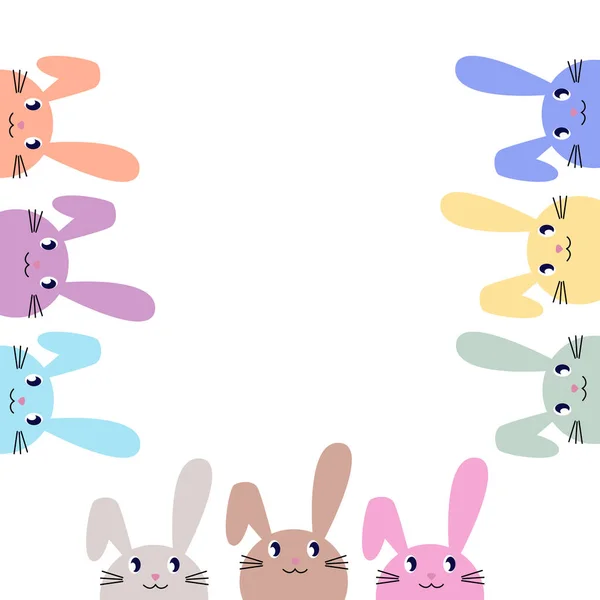Coloridos Conejos Primavera Con Espacio Para Texto Aislado Blanco — Archivo Imágenes Vectoriales