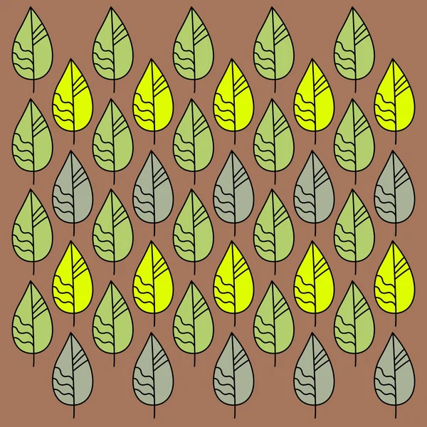 Feuilles Vertes Sur Fond Texture Brune Modèle — Image vectorielle