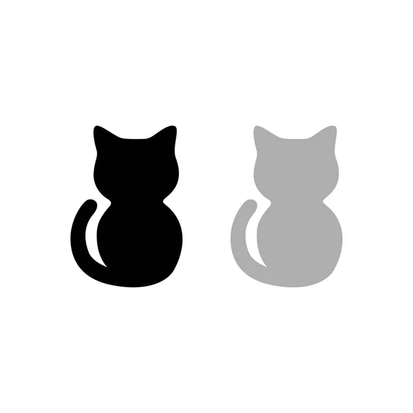 Black Grey Cats Silhouettes Set Isolated White — Stock Vector