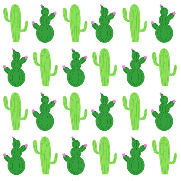 Zöld Kacktus Növények Minta Textúra Háttér Fehér — Stock Vector