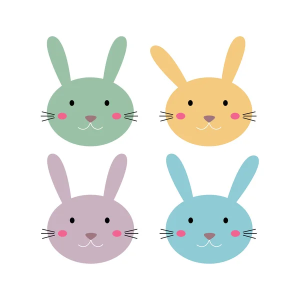 Cute Colorful Bunnies White Vector Illustration — Stock Vector