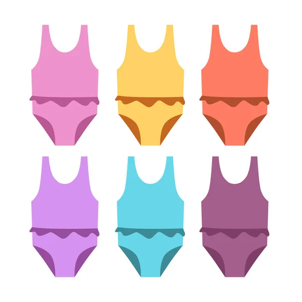 色彩艳丽的新鲜泳衣复古套装在白色上隔离 — 图库矢量图片