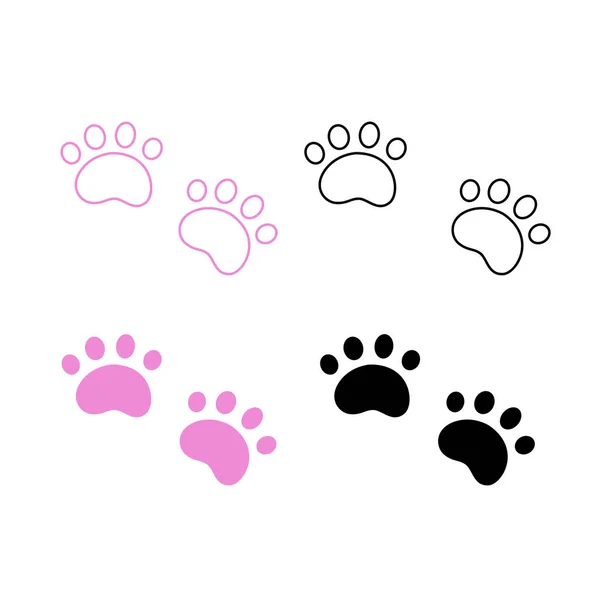 Pet Paws Pink Black Set Isolated White — Stock Vector