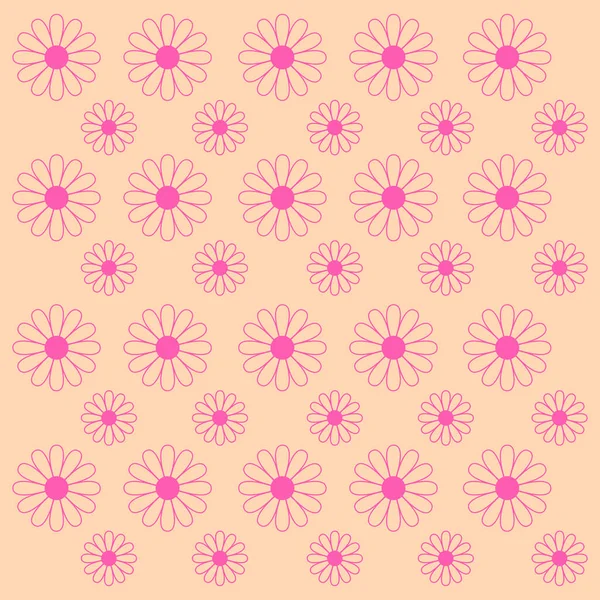 Pink Retro Flowers Beige Pattern Texture Background — Stock Vector
