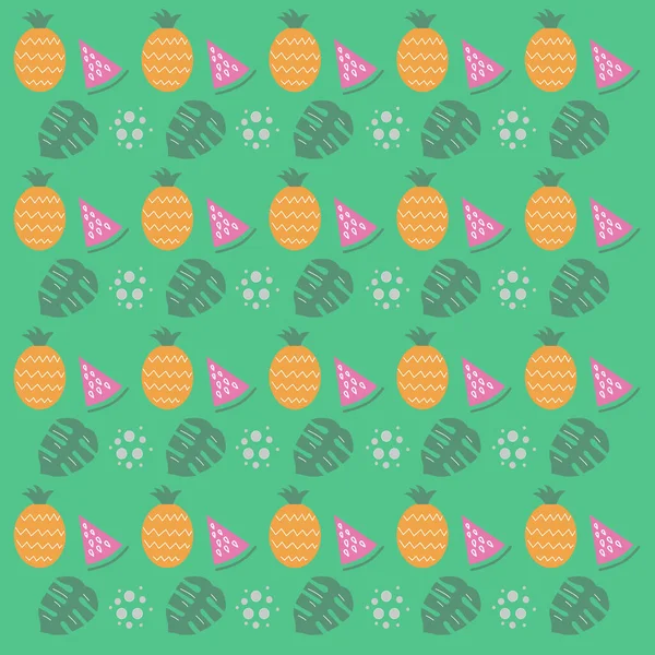 Exotic Pineapstances Water Ermelon Monstera Leaves Pattern Texture Background — 图库矢量图片