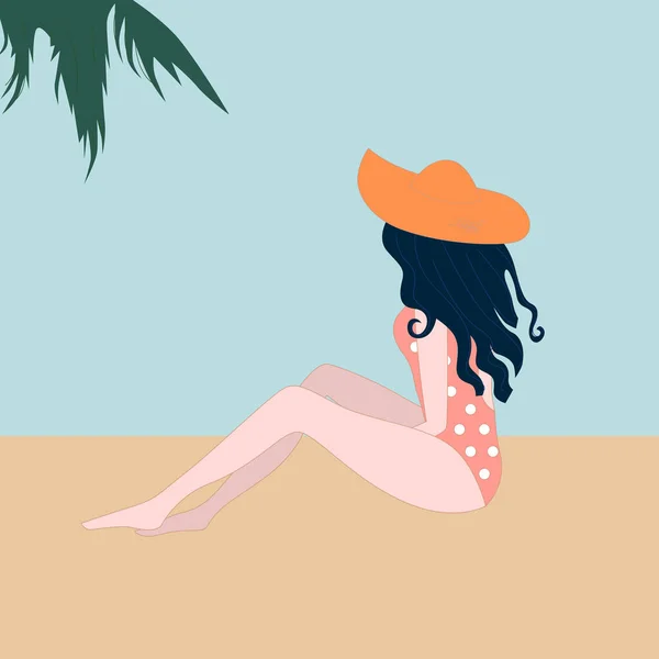 Mujer Vintage Traje Baño Summer Retro Illustration — Vector de stock