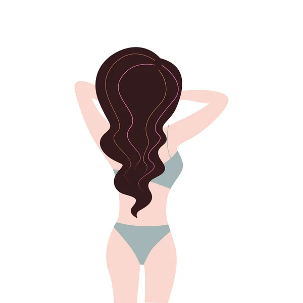 Femme Rétro Bikini Derrière Illustration Vectorielle Isolée Sur Blanc — Image vectorielle