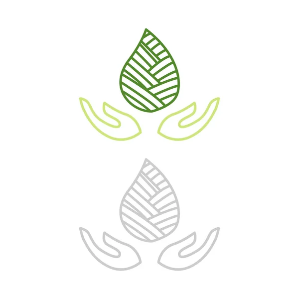 Mãos Segurando Sinal Folha Verde Símbolo Logotipo Isolado Branco — Vetor de Stock